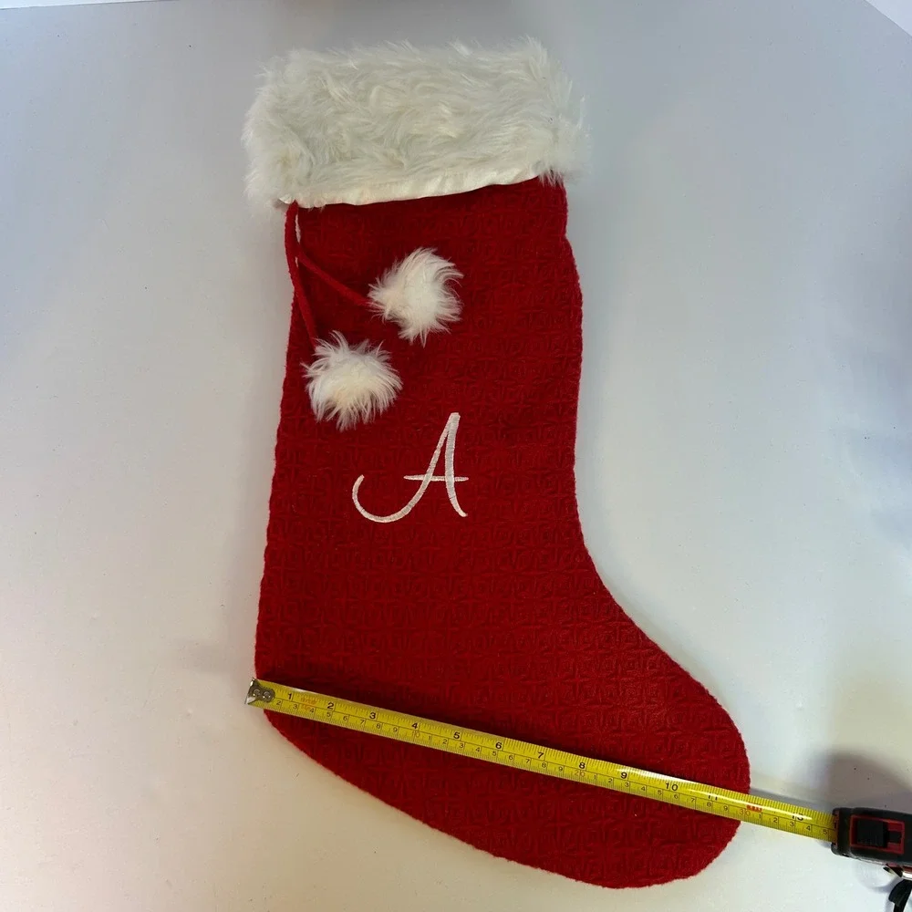 Red Waffle Knit Christmas Stocking‎ Embroidered Initial A Faux Fur Trim